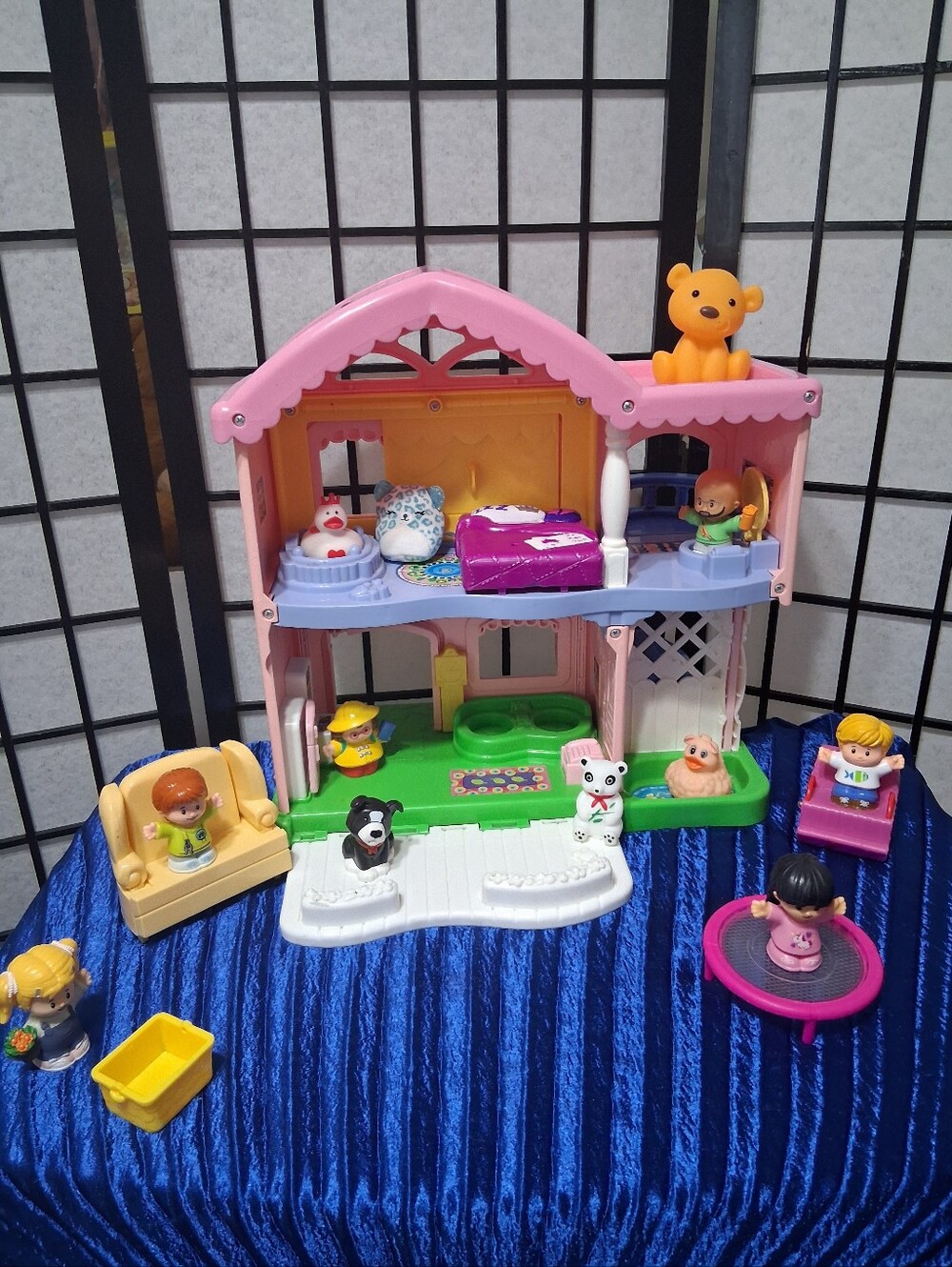 Pink Two-Story Kids Dollhouse Playset with Figures and Accessories.